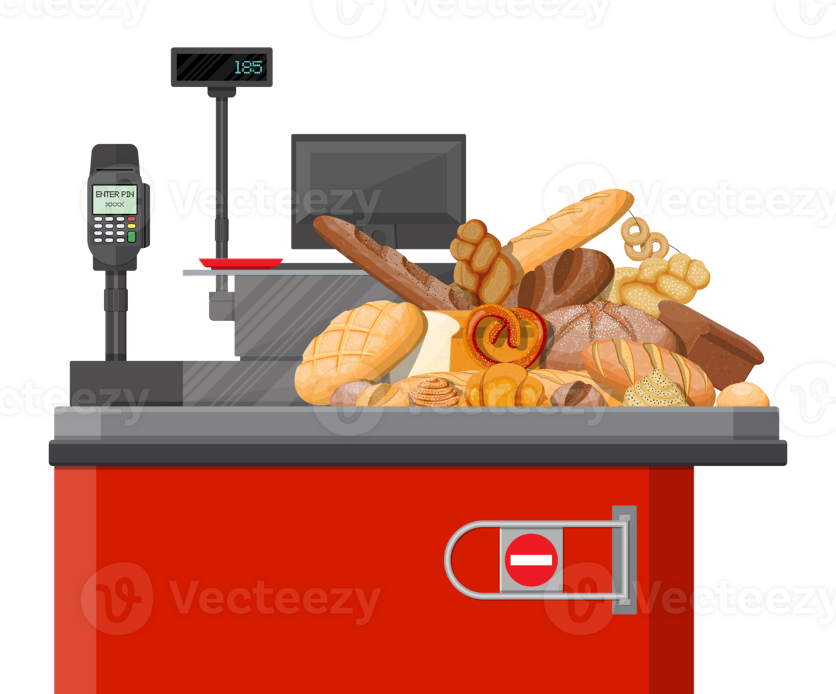 Bread products in checkout counter. png