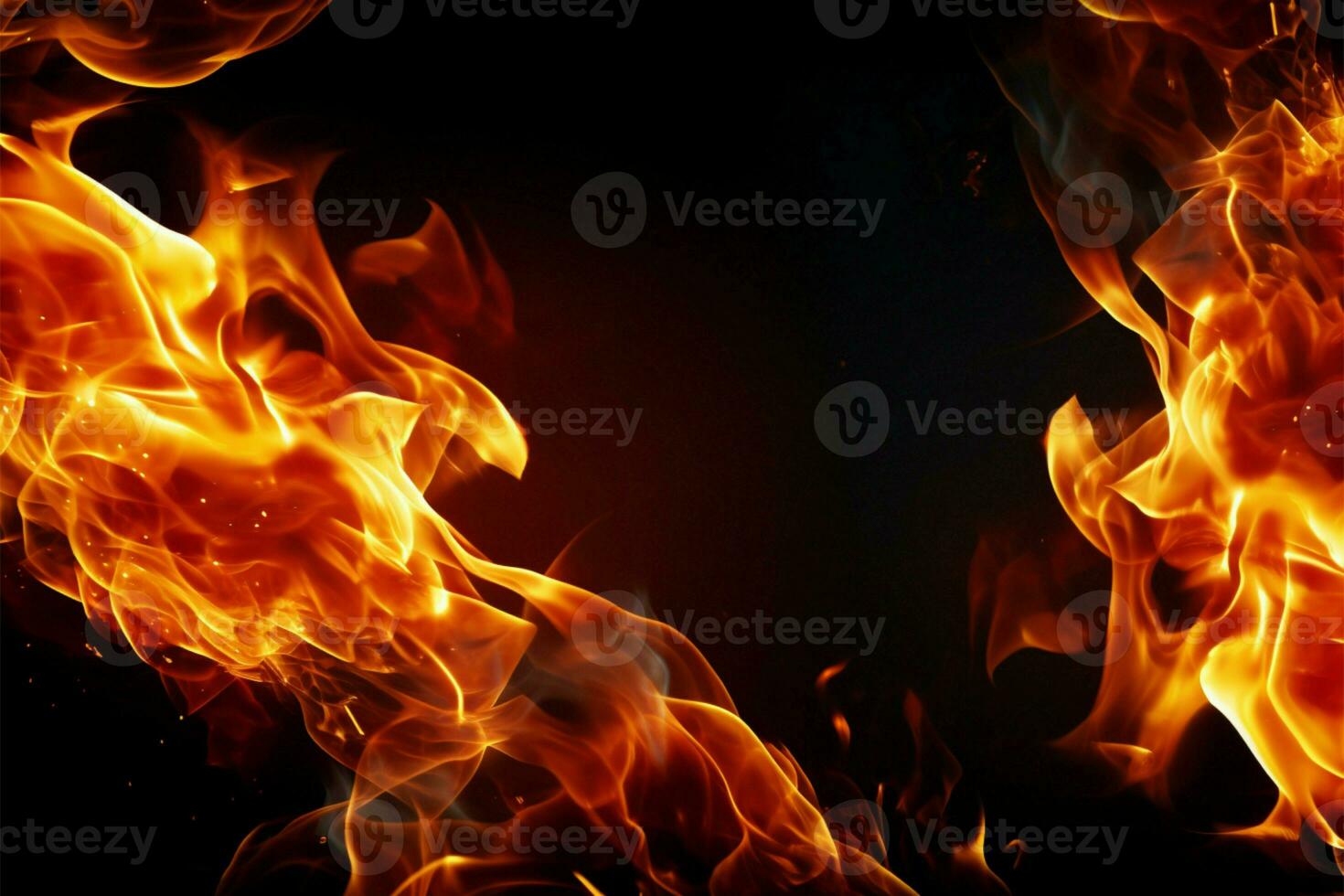 AI generated Burning fervor Flames closeup on black backdrop, fiery intensity photo