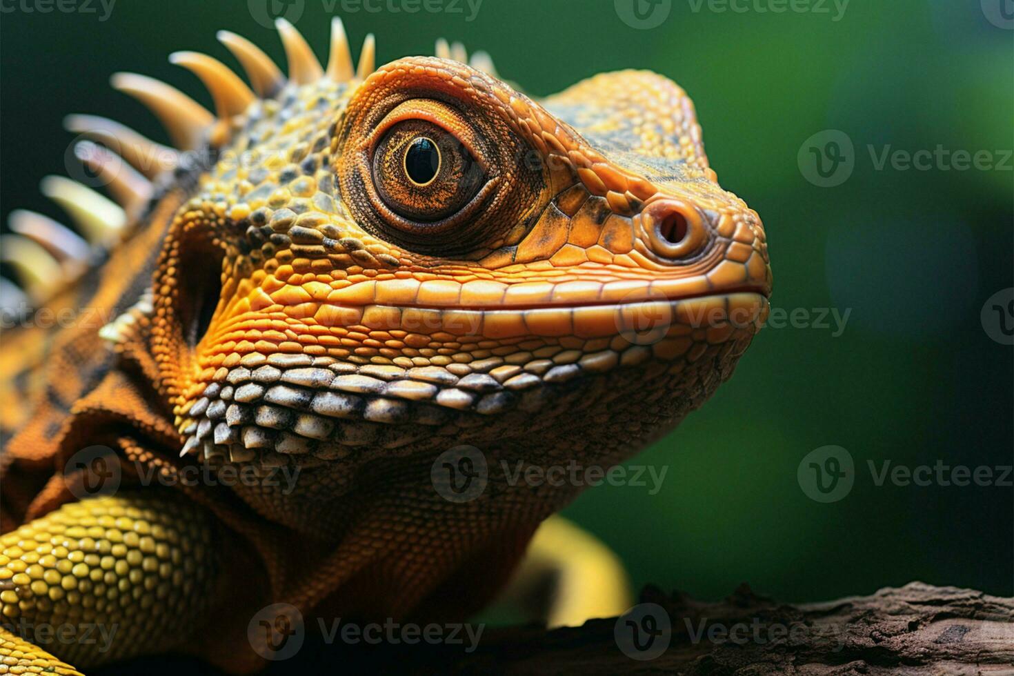 AI generated Wildlife detail Reptile close up on tree branch, stunning background photo