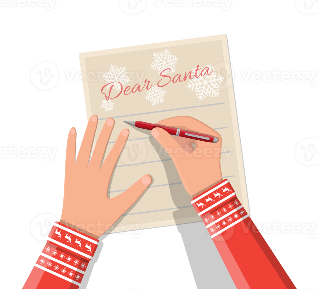 Child hand pen writing letter to santa claus png