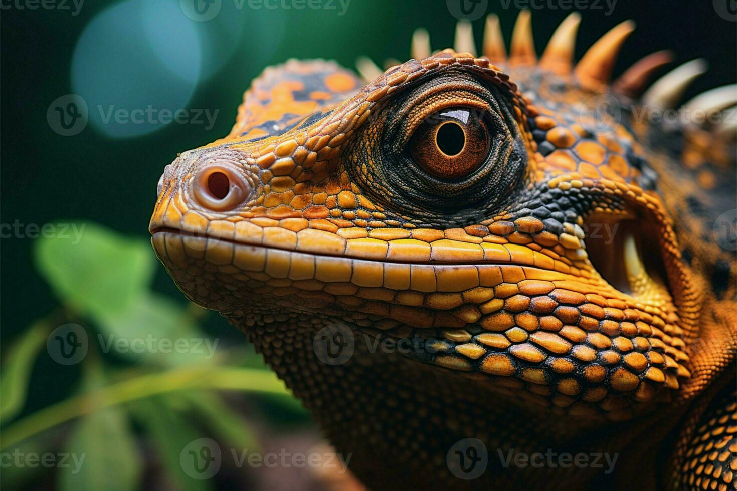 AI generated Wildlife detail Reptile close up on tree branch, stunning background photo