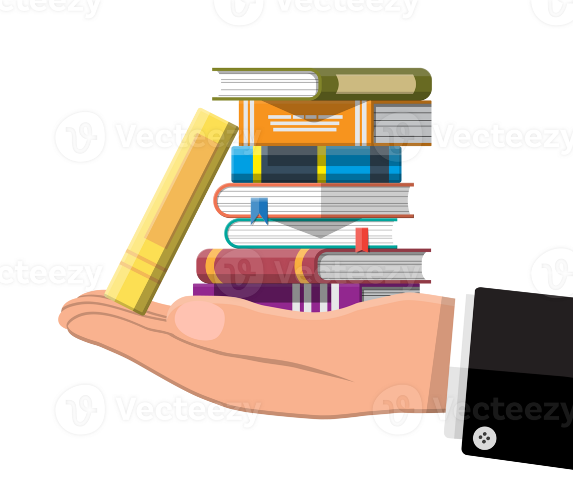 Stack of books with bookmarks png