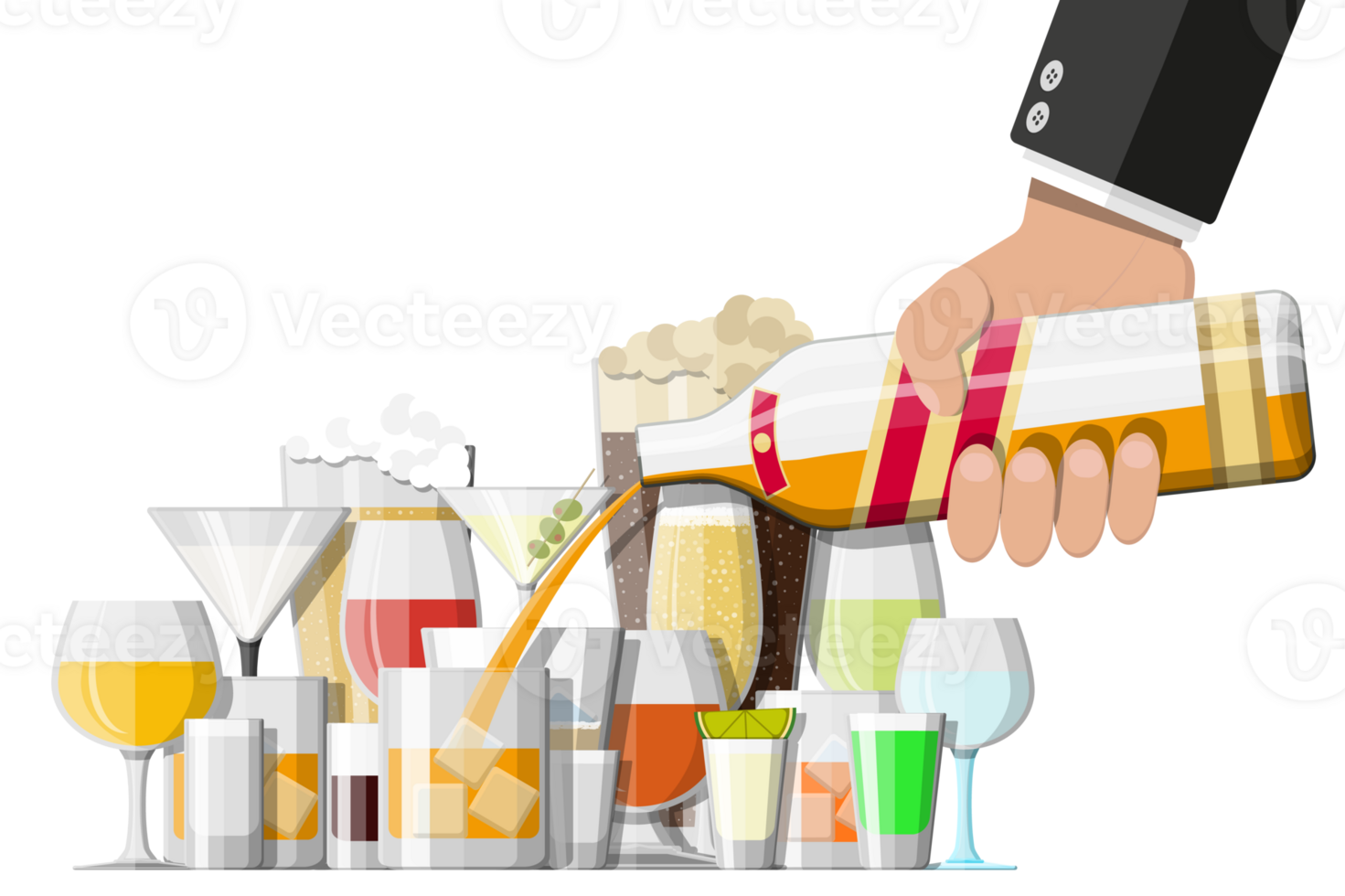 Alcohol drinks in glasses png