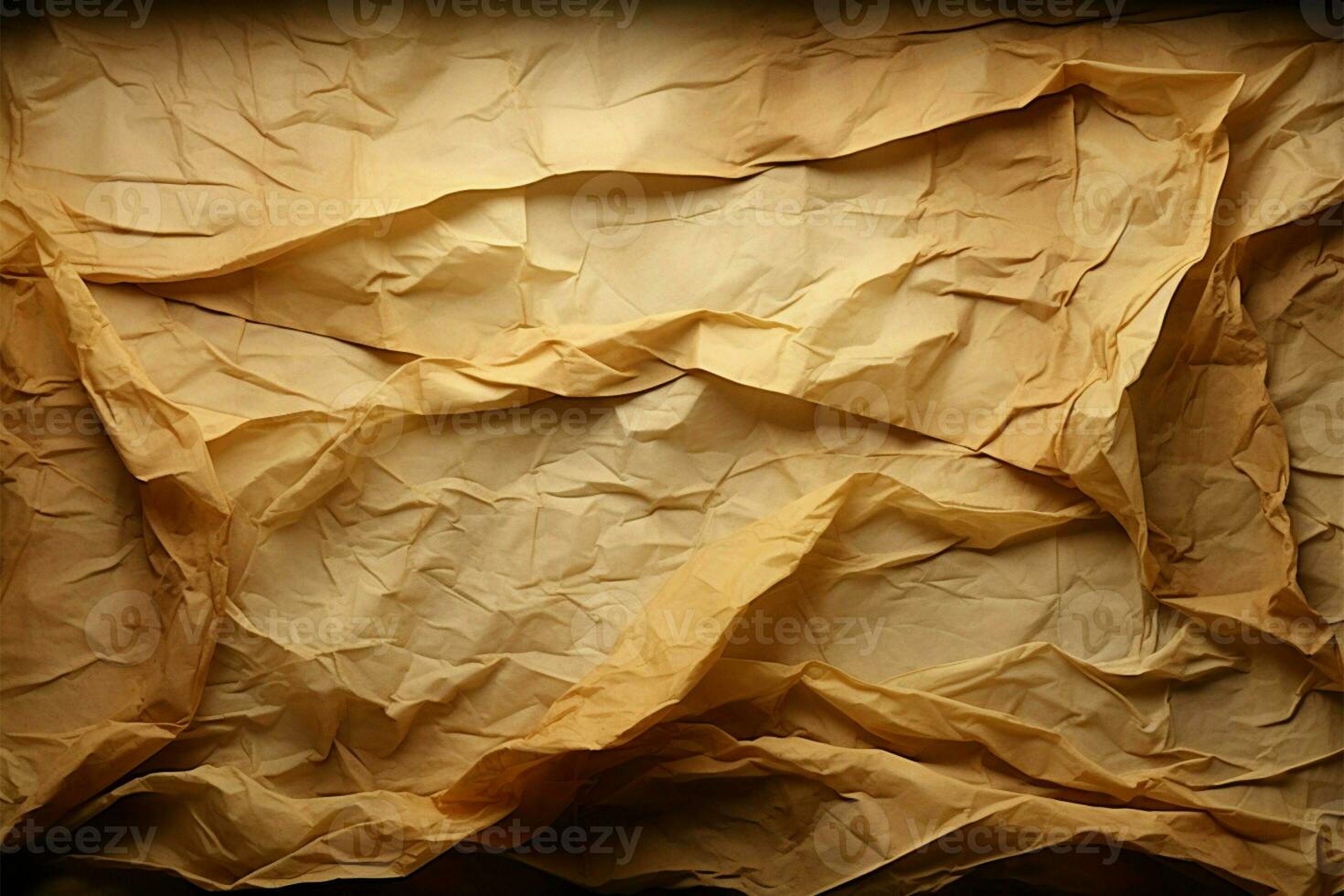 AI generated Ancient allure Close up of crinkled parchment with sepia toned streaks, storytelling photo