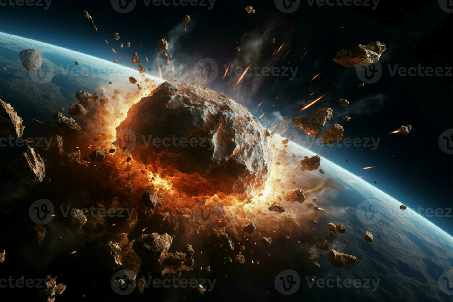 AI generated Galactic catastrophe Meteor impact, space explosion, and asteroid apocalypse concept photo