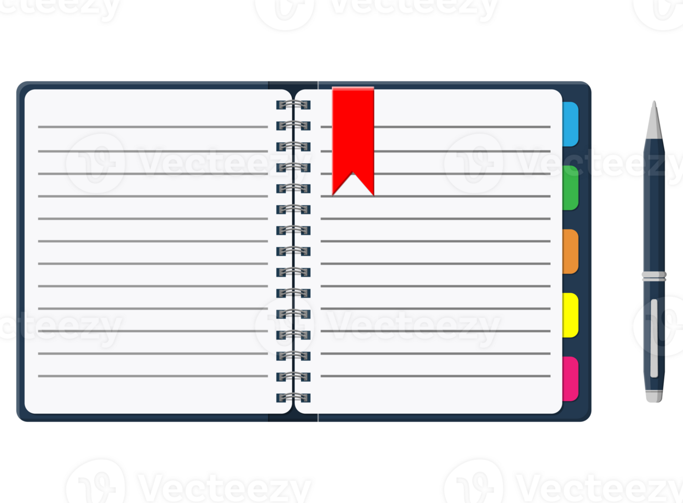 Notepad and paper sheets with bookmarks png