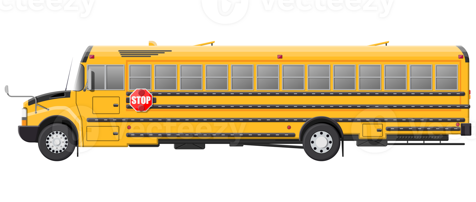 Yellow long classic school bus. png