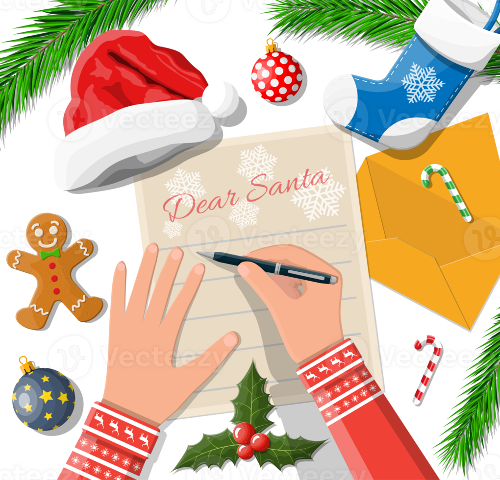 Child hand pen writing letter to santa claus png