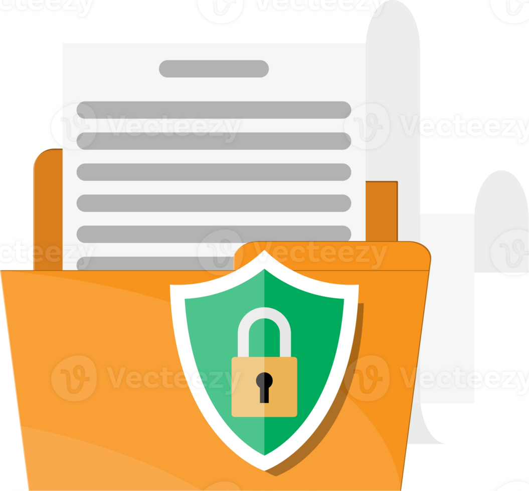 Folder with document paper roll, shield with lock png