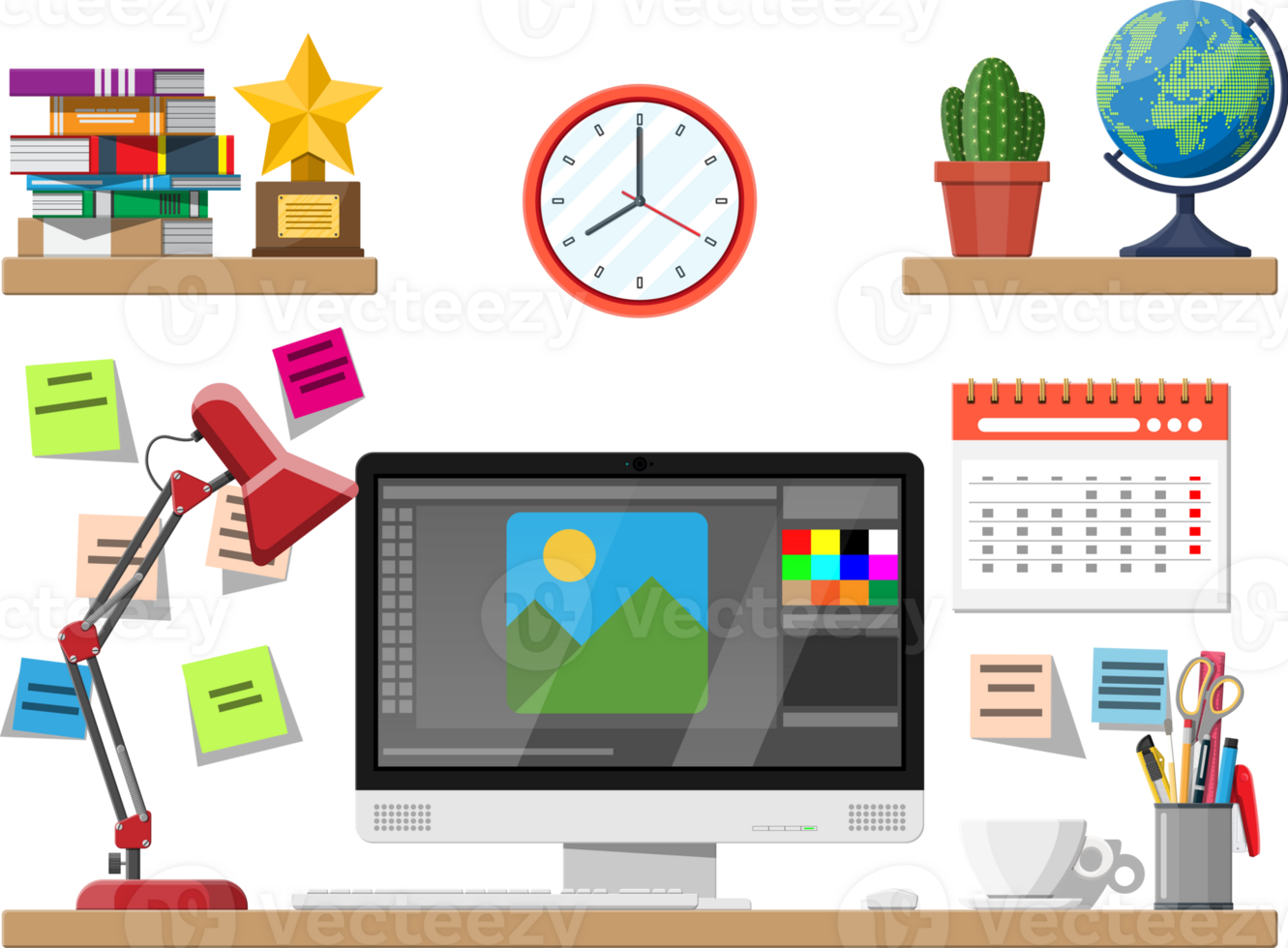 Office desk with computer png