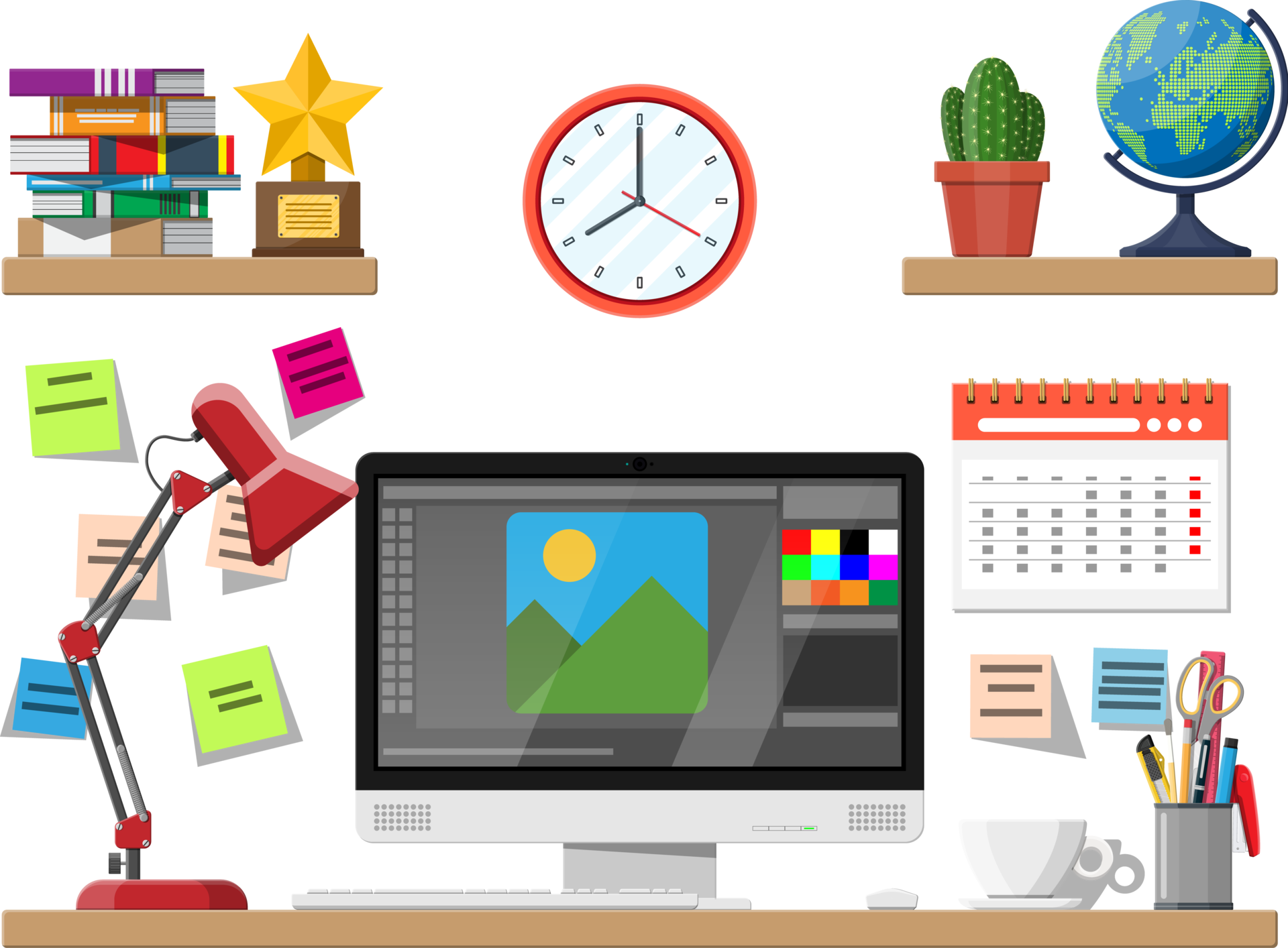 Office desk with computer 35774333 PNG