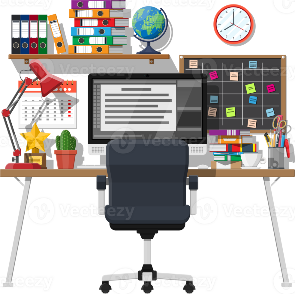 Office desk with computer png