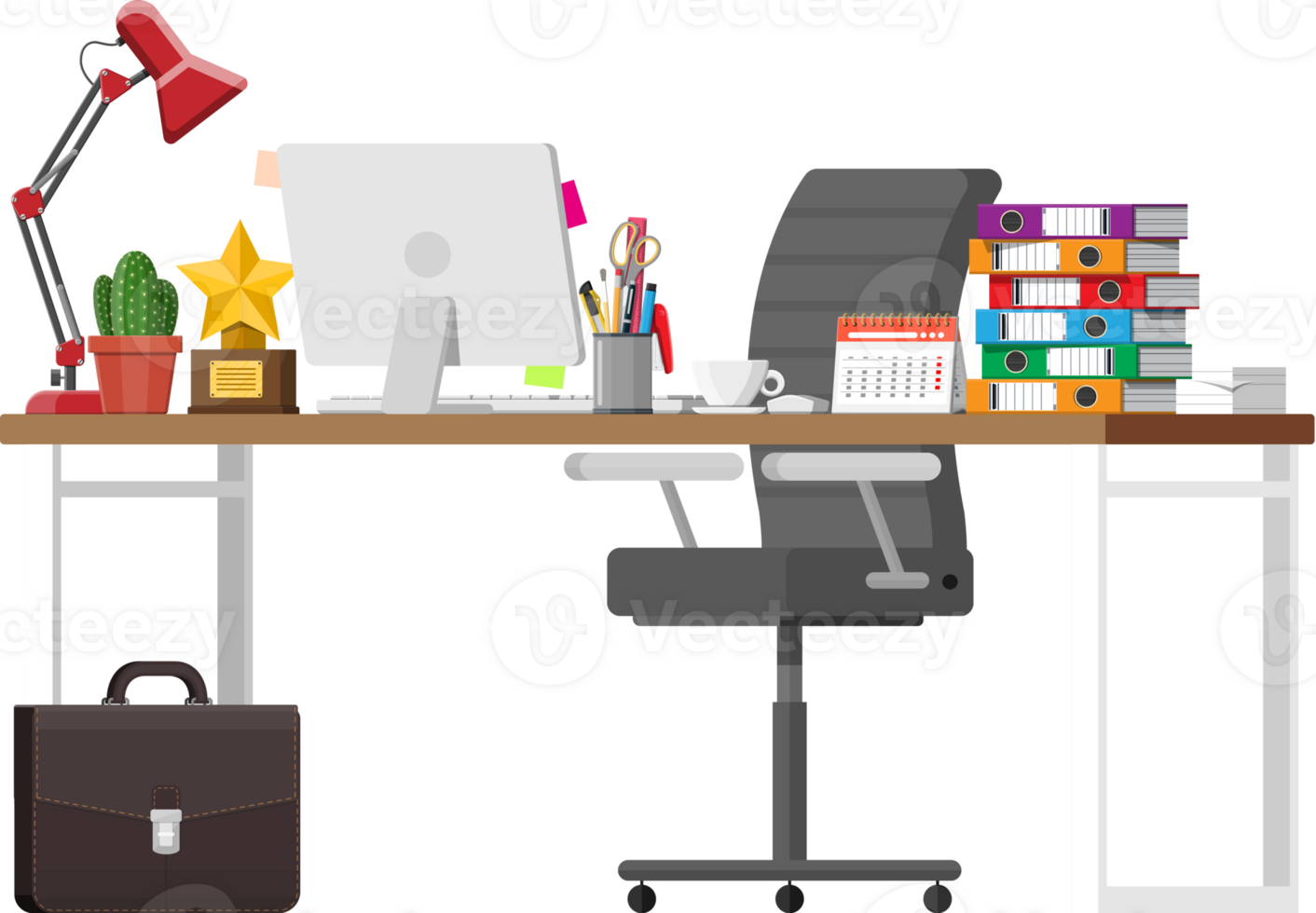 Office desk with computer png