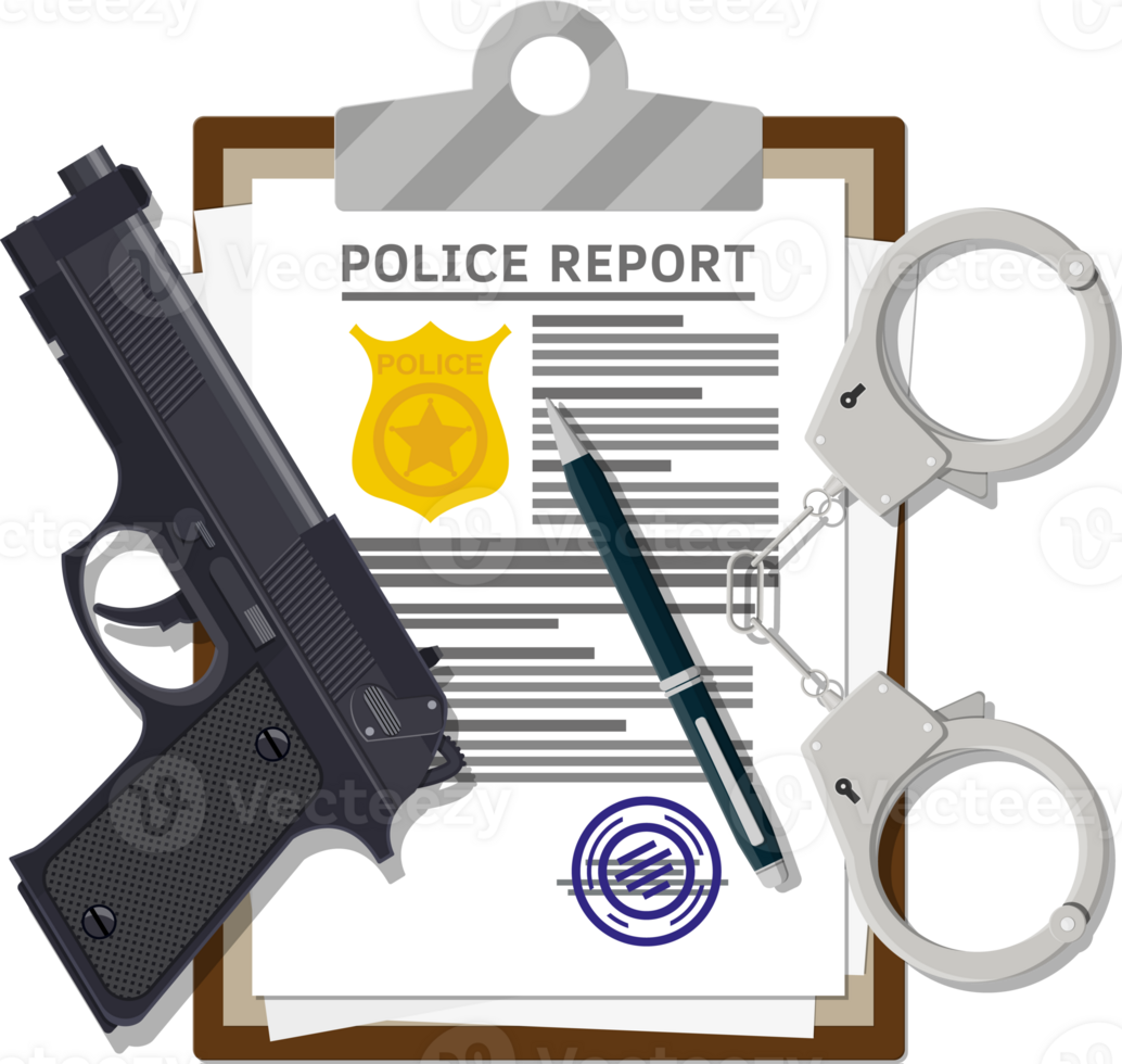 Clipboard with police report and pen. png