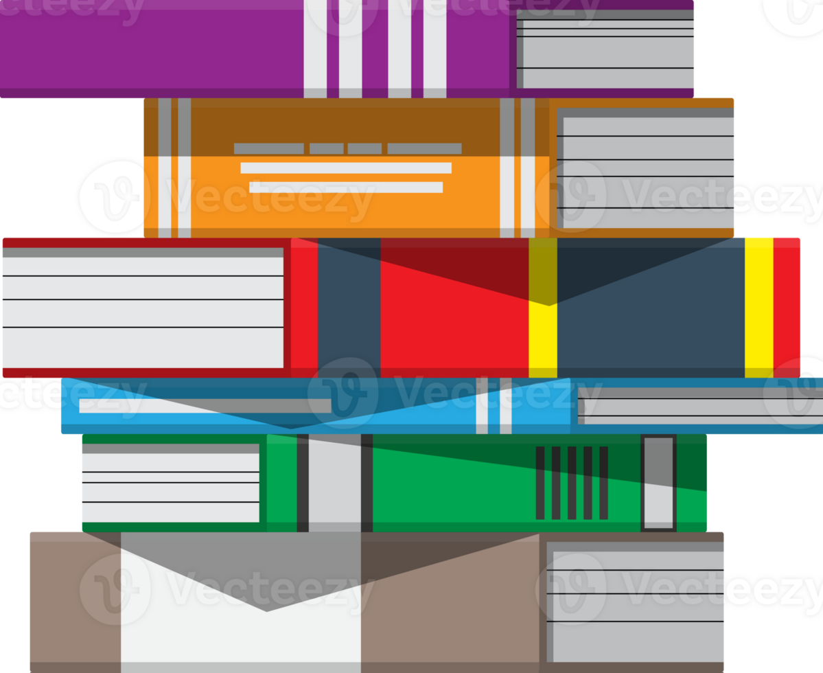 Stack of books with bookmarks png