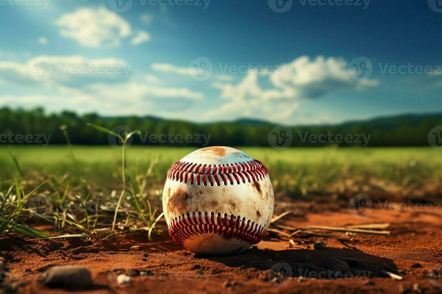 ai generado americano pasatiempo béisbol en un herboso campo, Clásico retro gráfico Arte foto