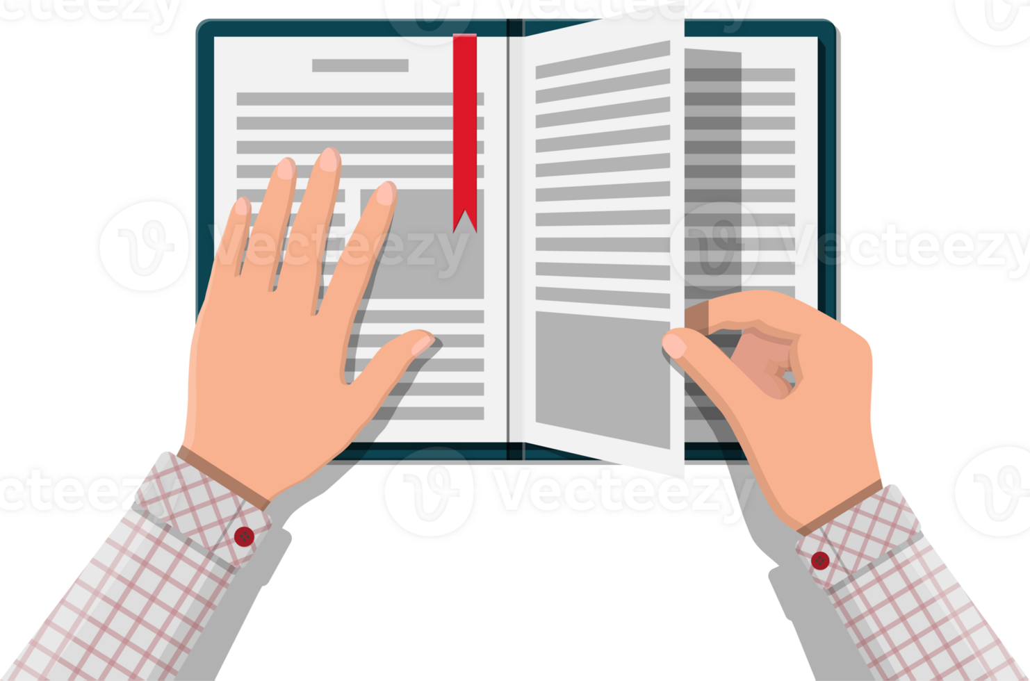 Open book with an upside down page and bookmark png