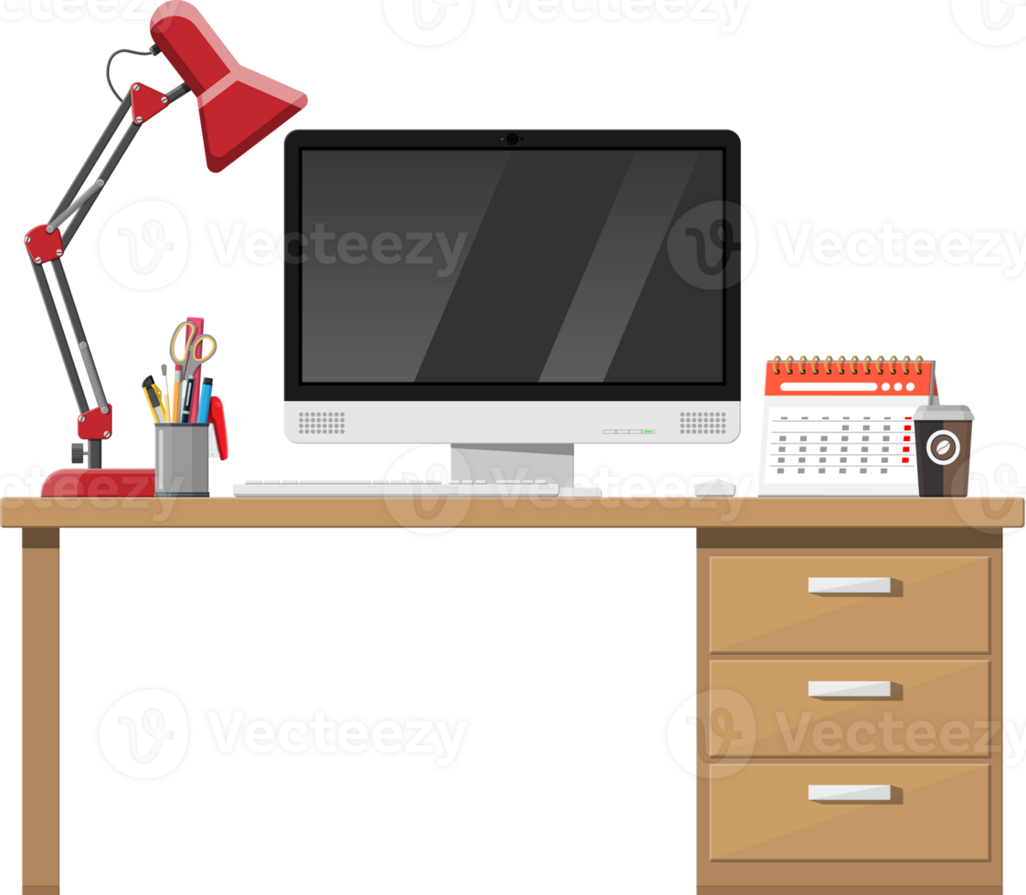 Office desk with computer png