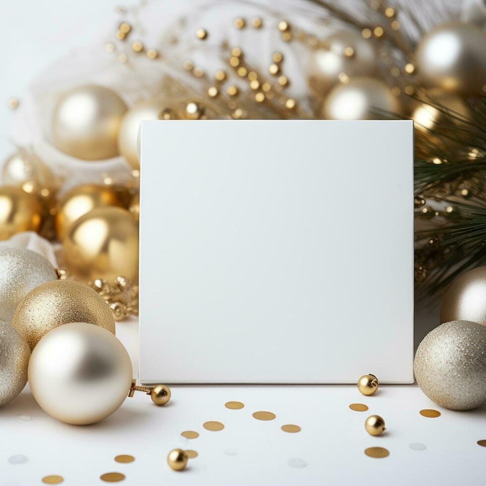 AI generated white and gold christmas holiday card, photo