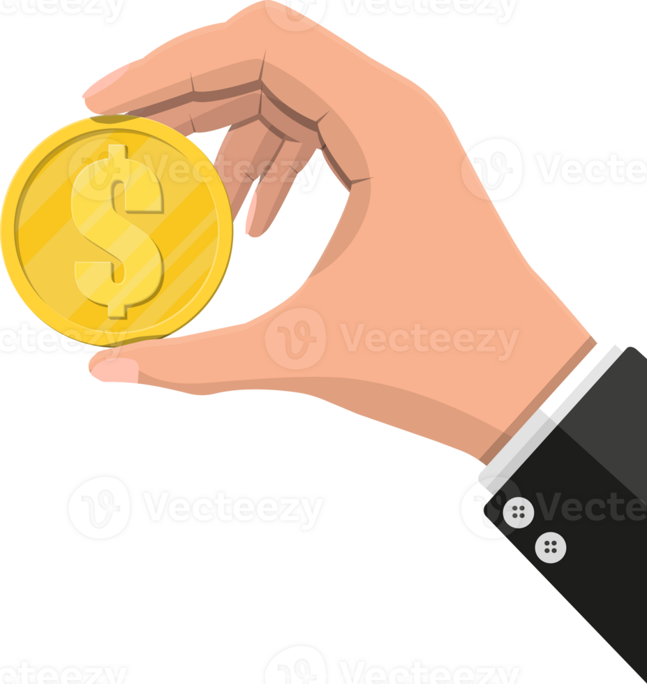 Gold coin with dollar currency in hand png