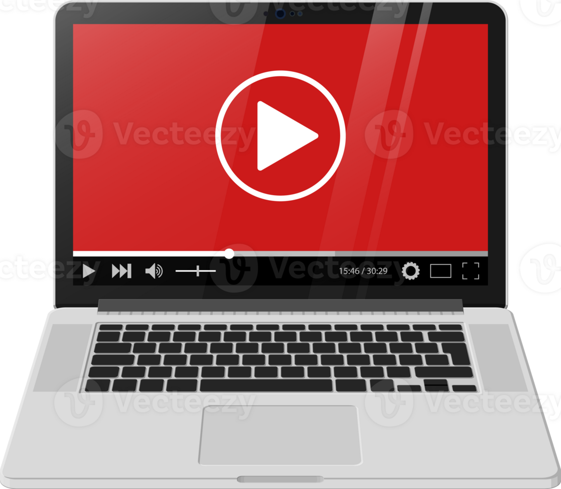Modern notebook with video player on screen png