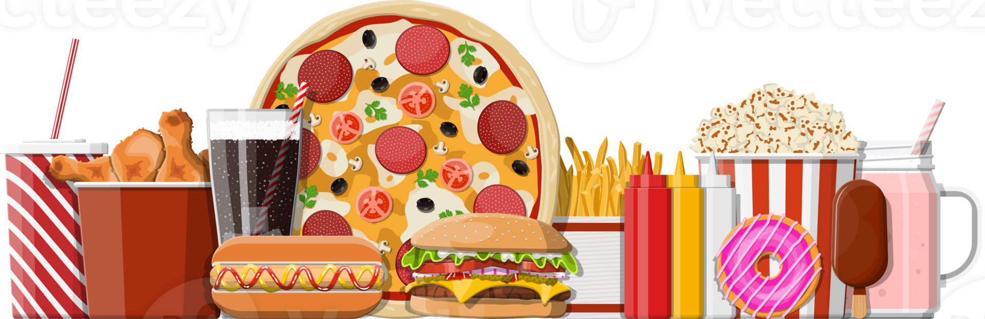 Fast food icons set png