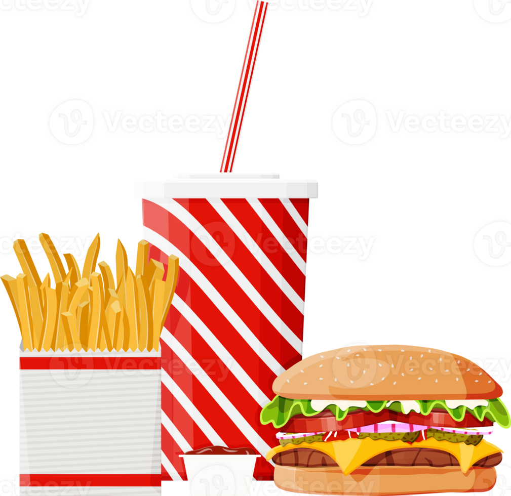 Cup of cola with fries and cheeseburger png