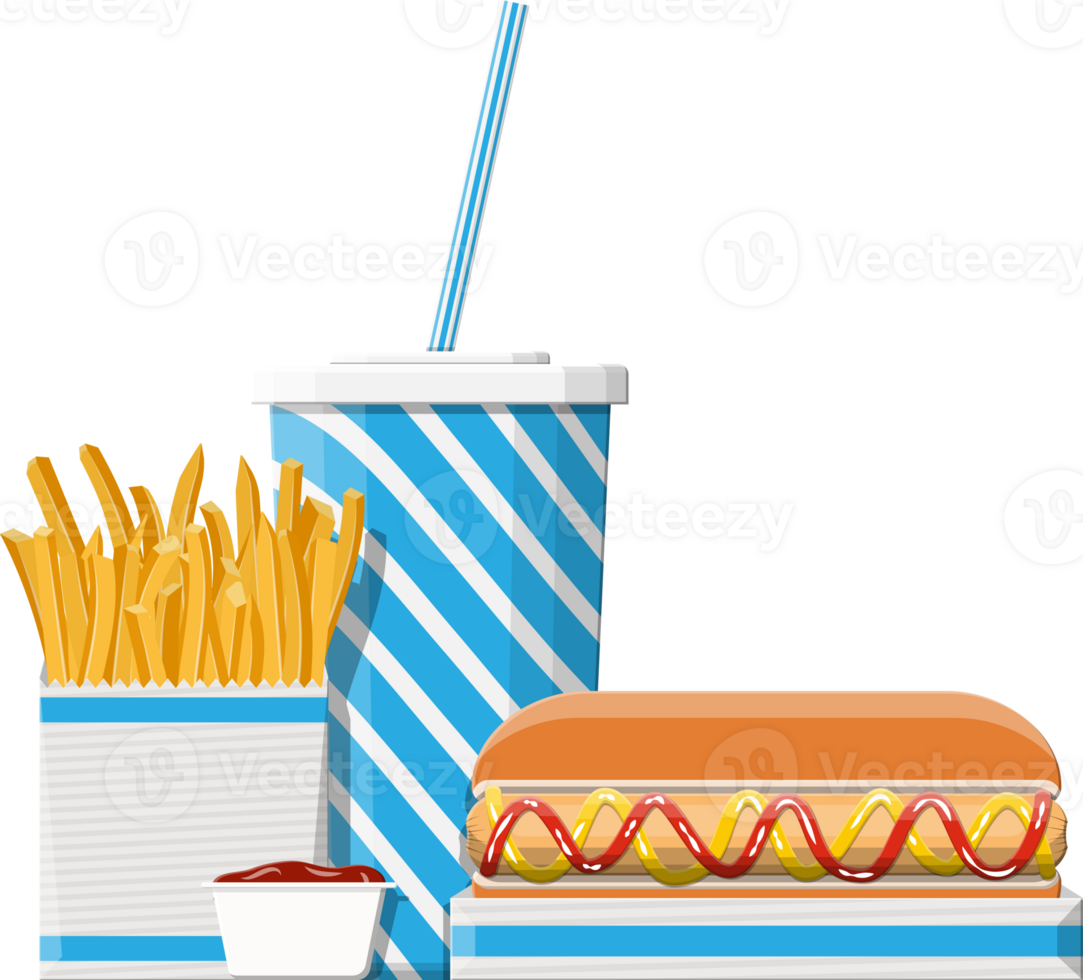 Cup of cola with fries and hotdog png