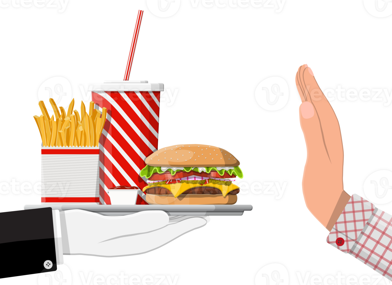 Man refuses take fast food with hand gesture png