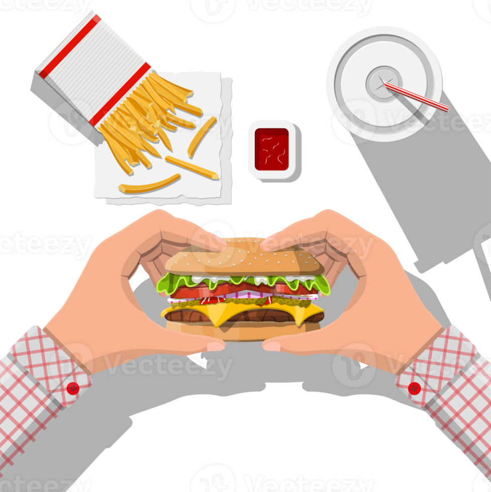 Cup of cola with fries and cheeseburger png