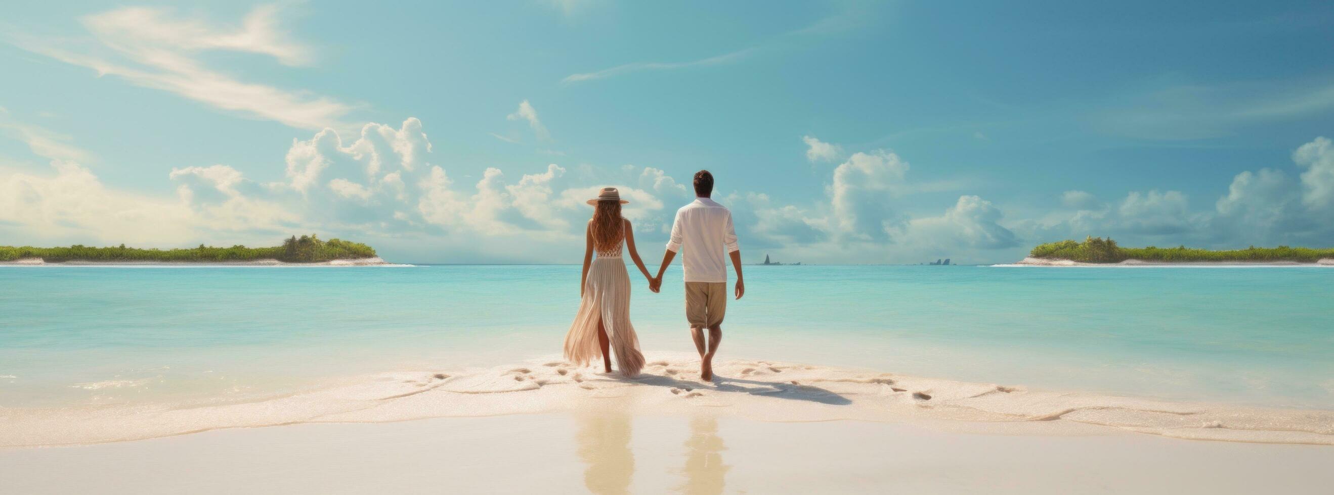 AI generated two people holding hands going down the beach photo