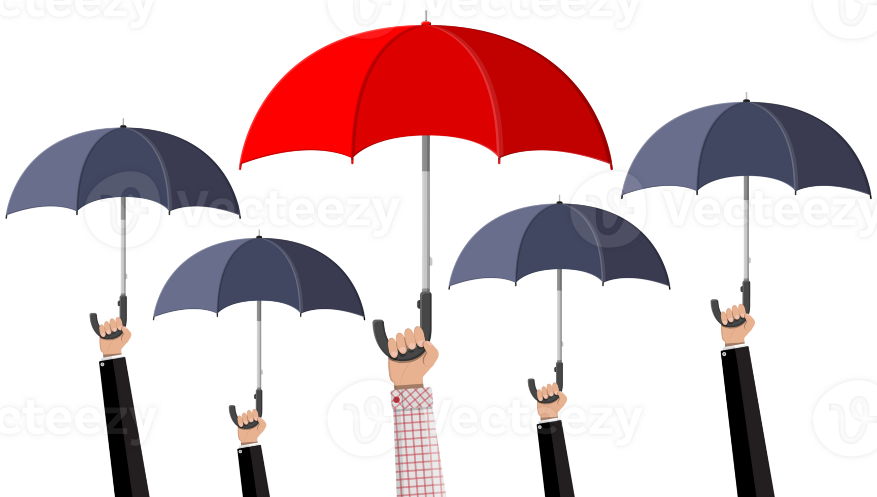 Man with red umbrella in the crowd png