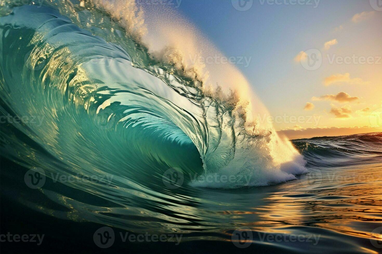 AI generated Surfing vibes Big ocean wave graphic for extreme tropical adventure photo