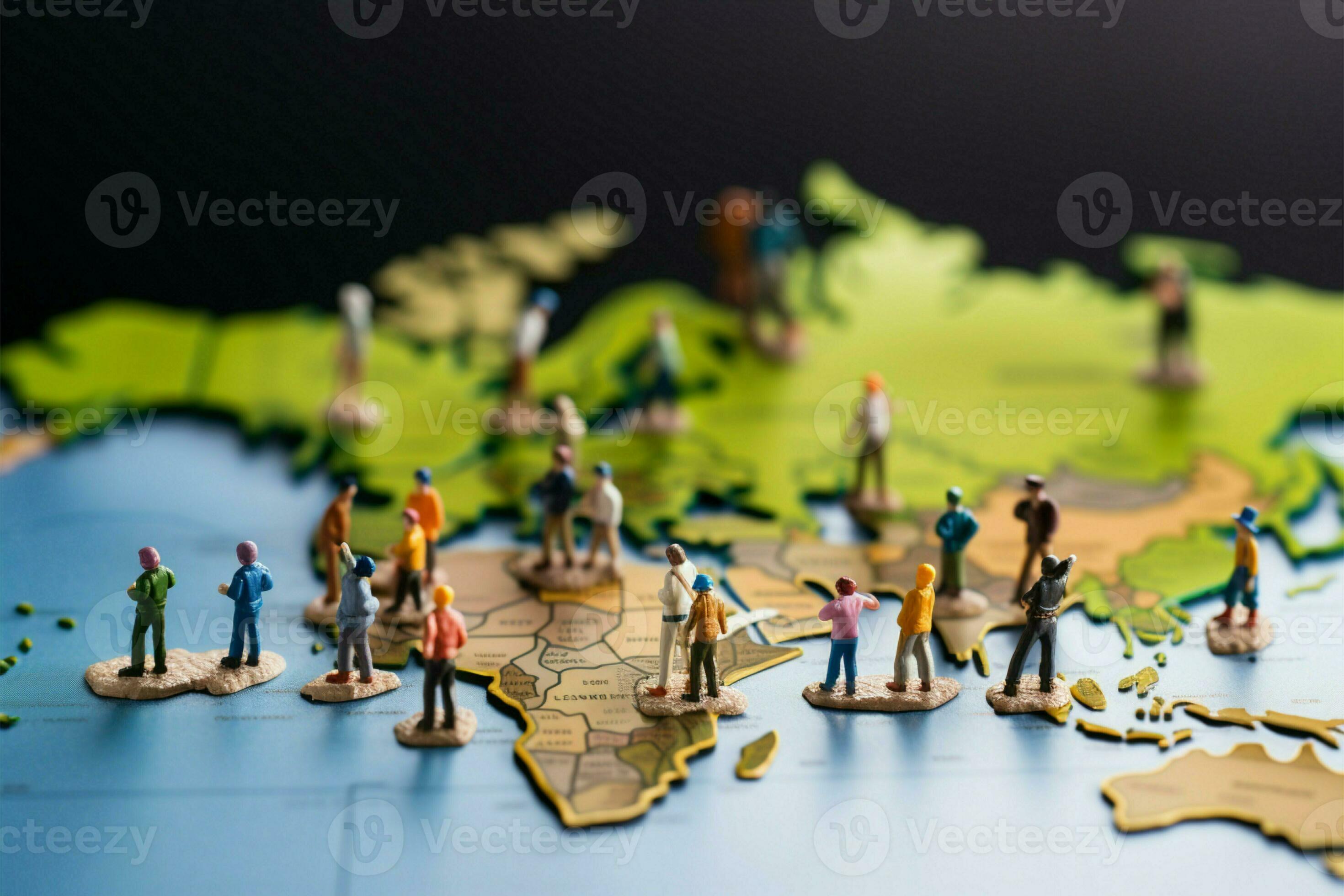 AI generated Adventure journey Miniature people exploring a world map 