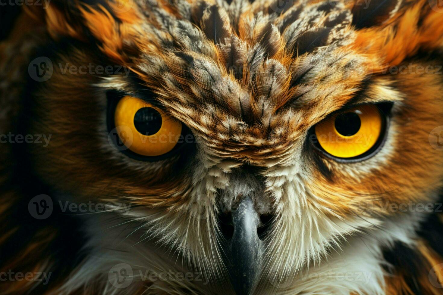 AI generated Predators portrait Wild hunter owl closeup, plumage, head, feathers photo