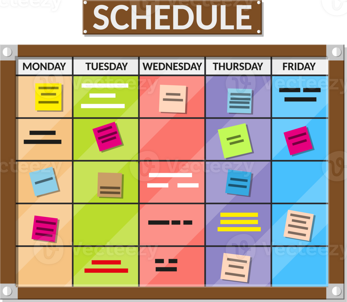 Scrum task board full of tasks on sticky note cards png