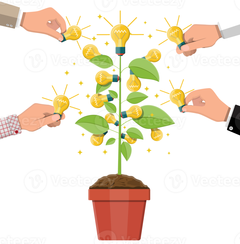 glühend Licht Birne auf Baum mit Grün Blätter png