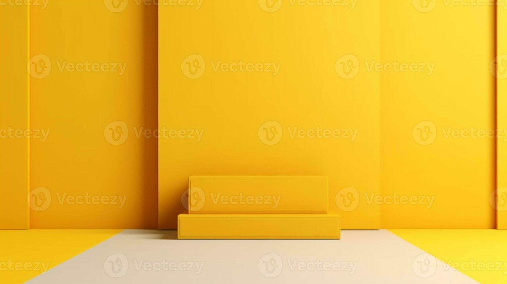 AI generated Empty room interior design or yellow pedestal display on vivid background with blank stand. 4, Generative AI. photo
