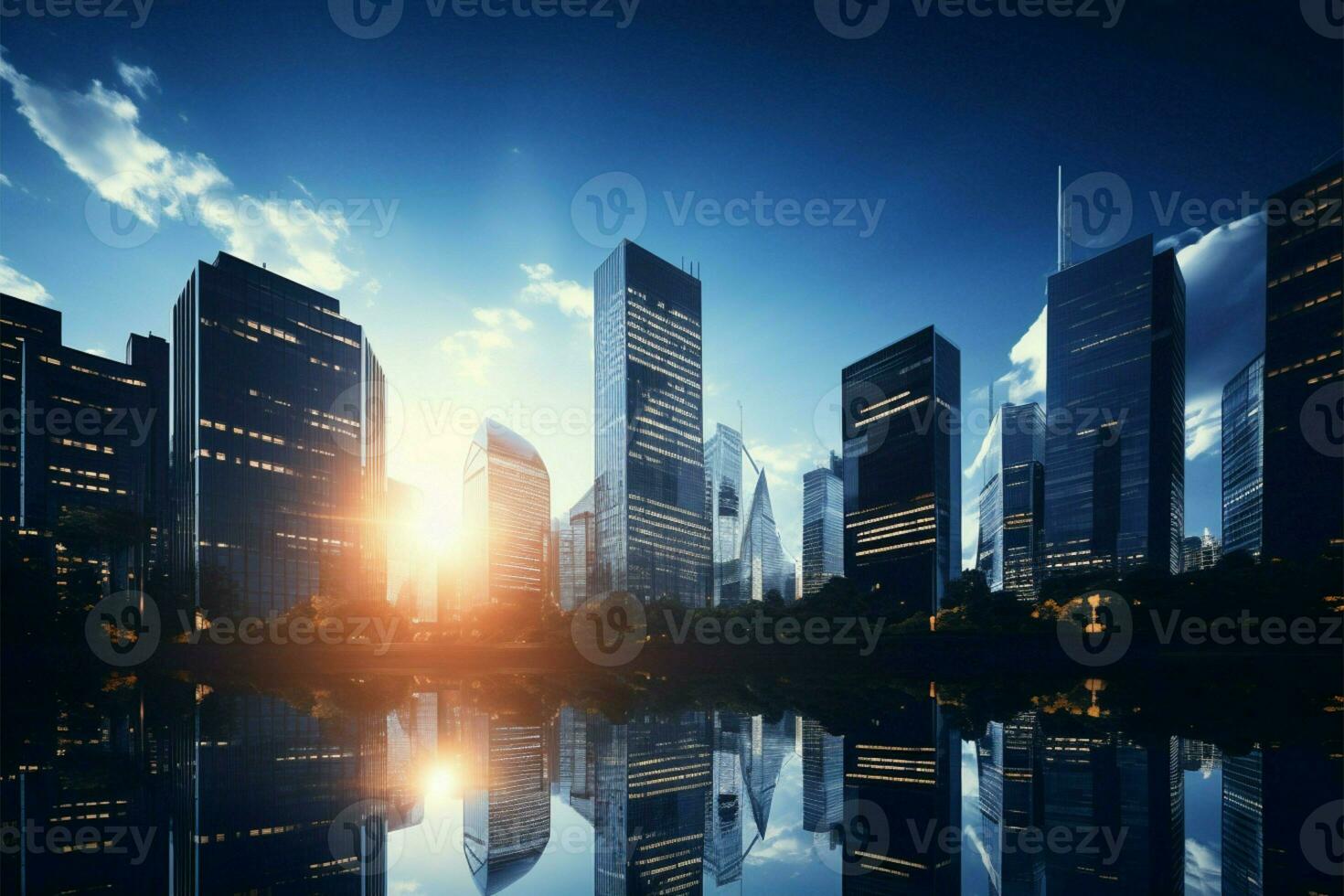 AI generated Corporate skyline Low angle shot of an office building district photo