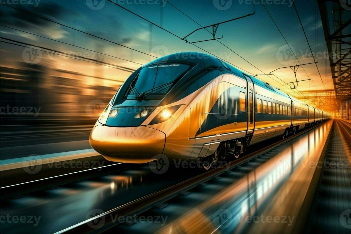 AI generated Business travel High speed train moving on the railway adventure photo