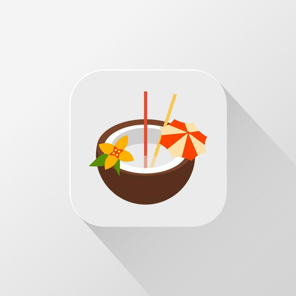Coconut Summer Cocktail with straw flowers and umbrella logo icon design element vector