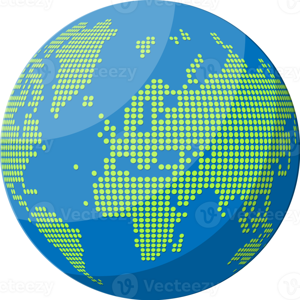 World map silhouette, globe in dots png