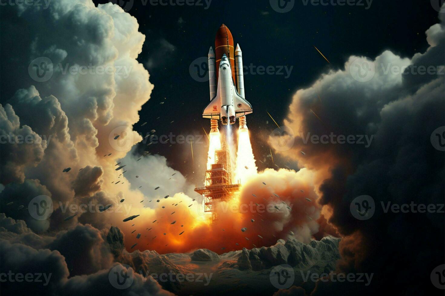 AI generated Interstellar adventure Mixed media portrays a rockets spectacular launch photo