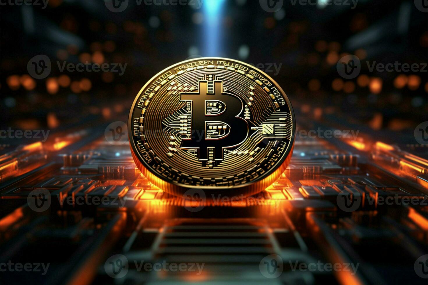 AI generated Crypto currency Bitcoin illustration for graphics, marketing, promotion, stock trade photo