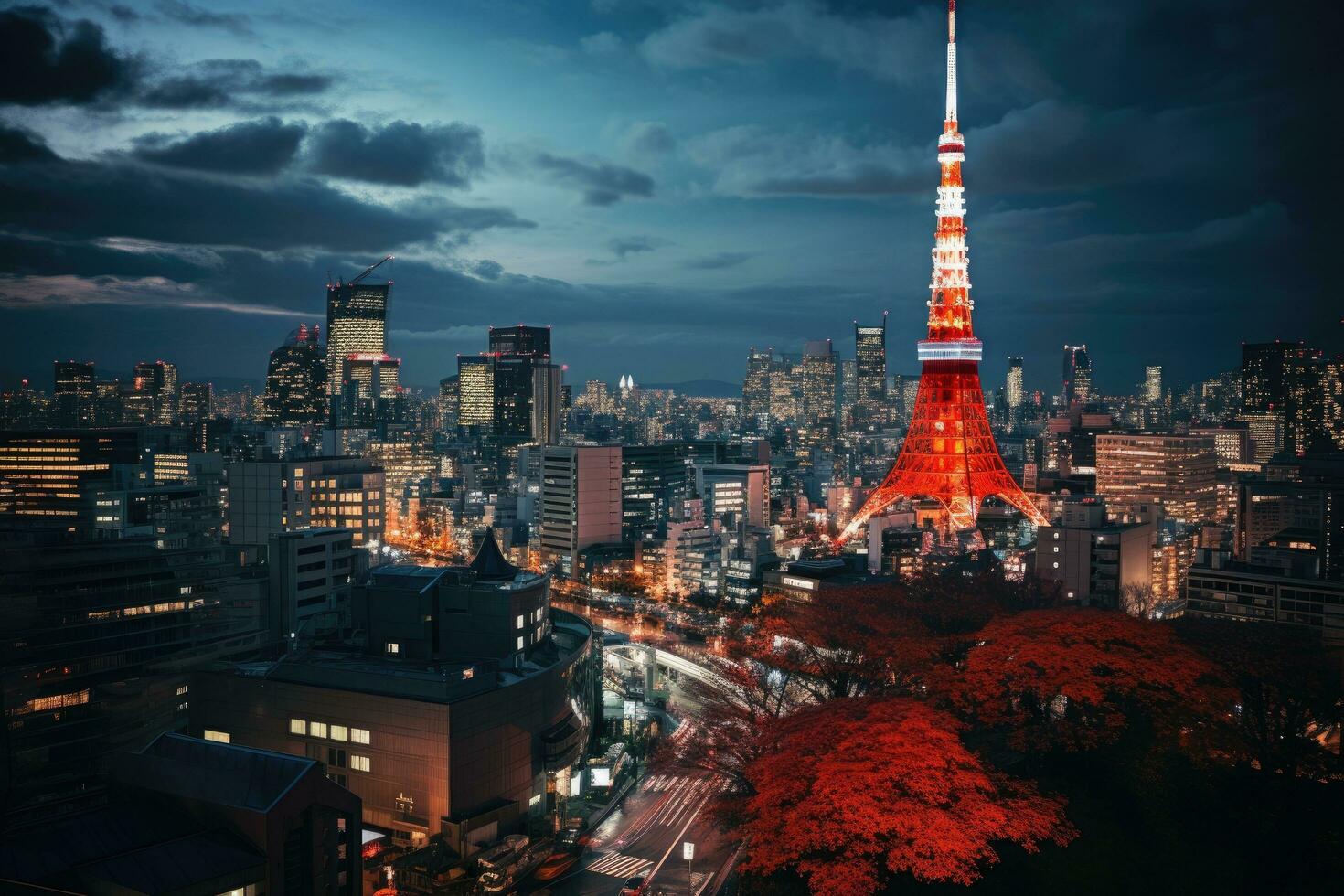 AI generated Tokyo tower at night, Japan. Tokyo is the capital of Japan, City view with Tokyo Tower, Tokyo, Japan, AI Generated photo