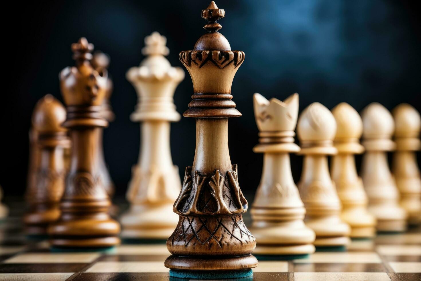 AI generated Chess pieces on a chessboard. The concept of business strategy, Closeup of chess pieces on the chessboard, AI Generated photo