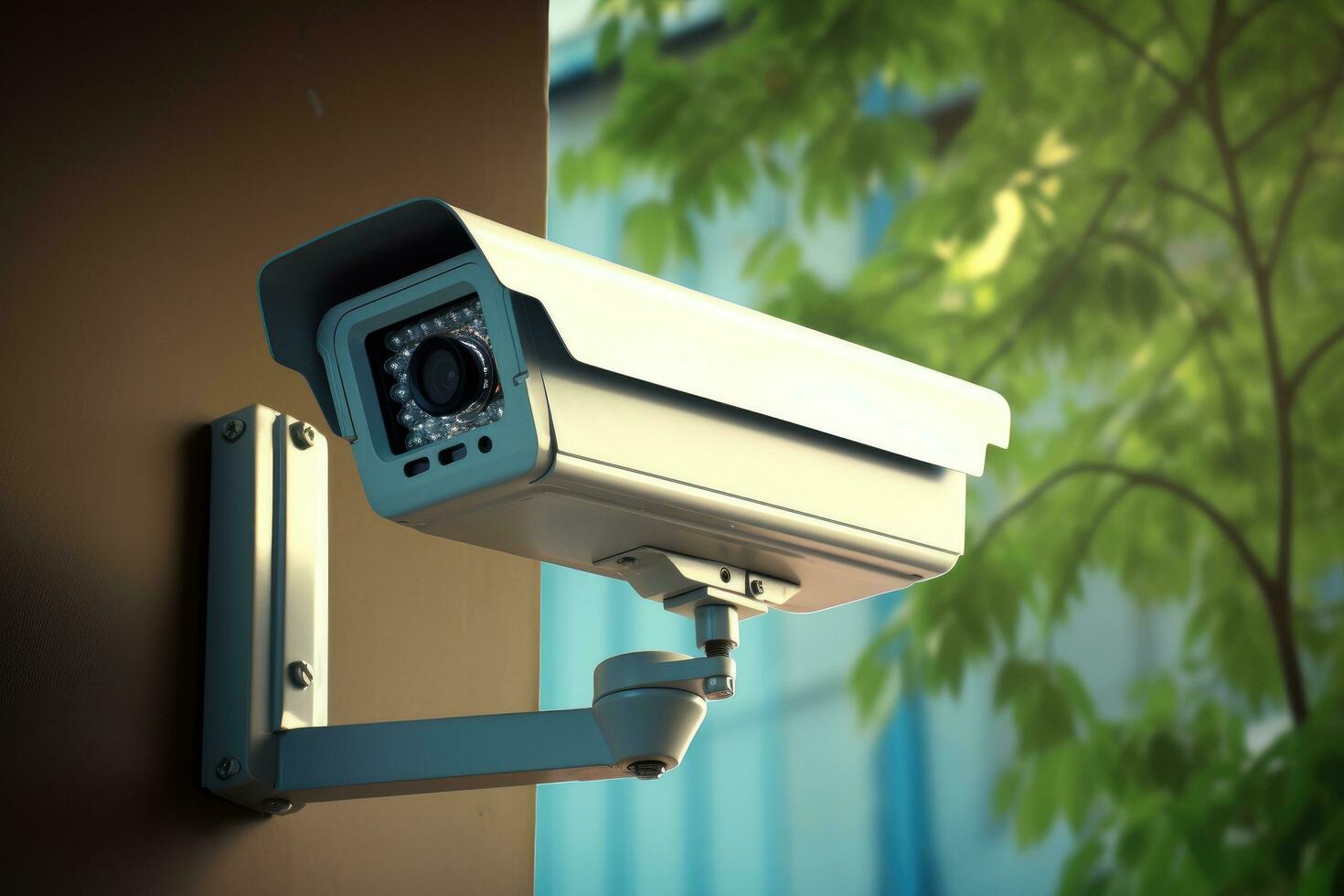 AI generated CCTV security camera or surveillance system in office building. 3d illustration, CCTV Security Camera for private homes, AI Generated photo