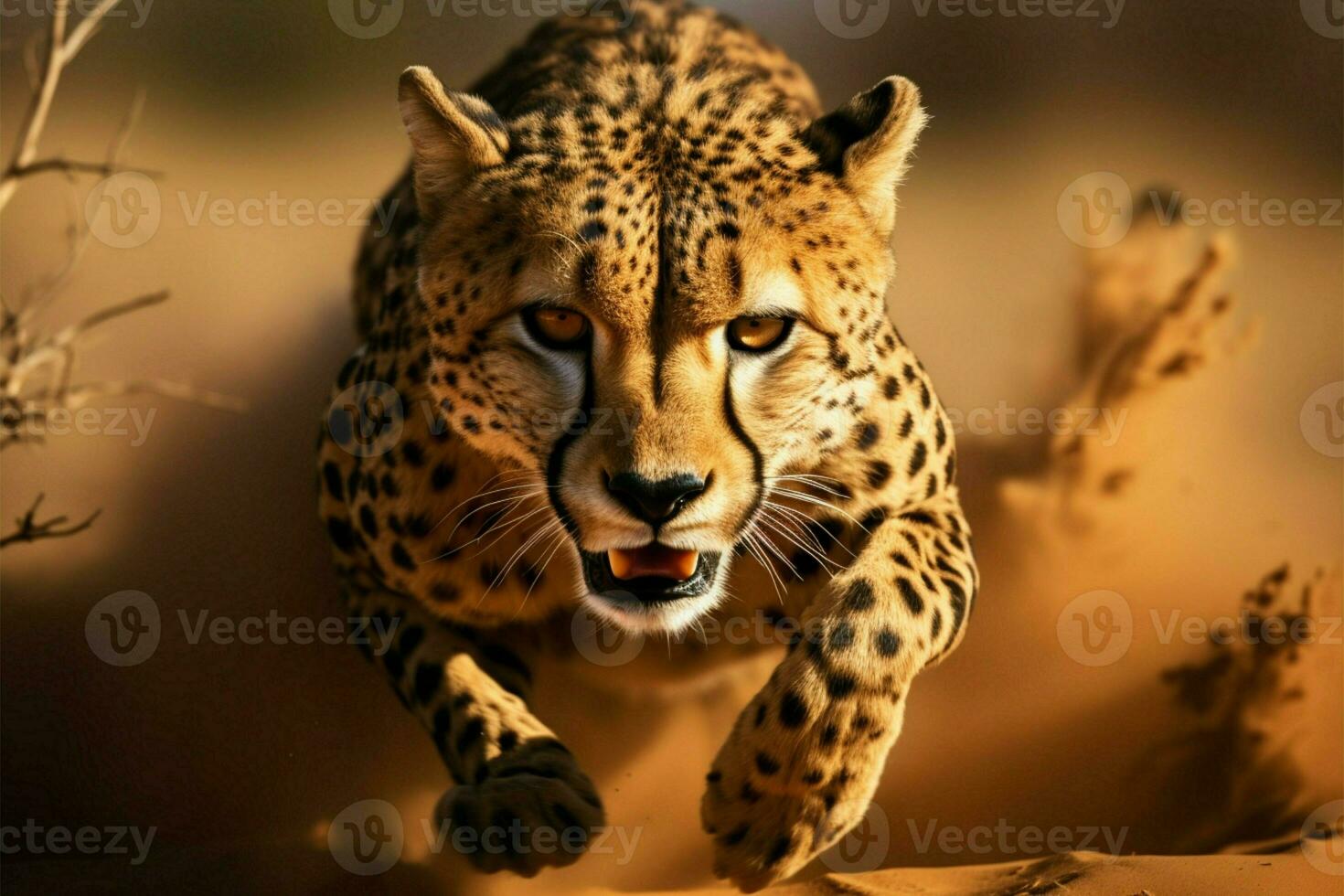 AI generated African speedster Cheetah running in nature, showcasing incredible wildlife motion photo