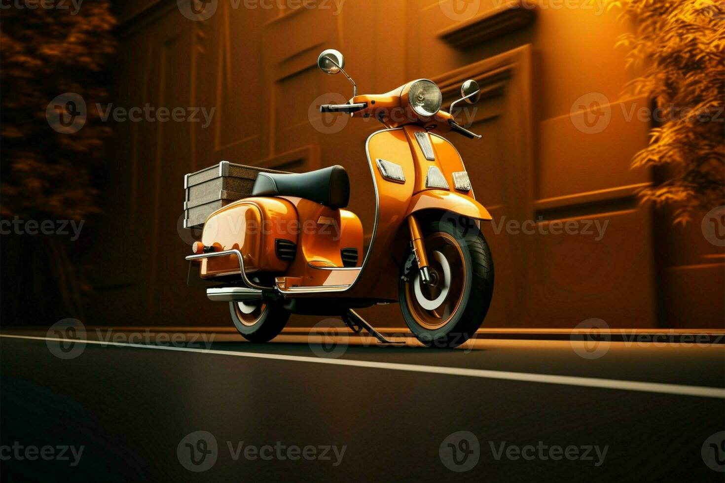 AI generated City travel Retro motorbike delivers with speed on urban streets photo