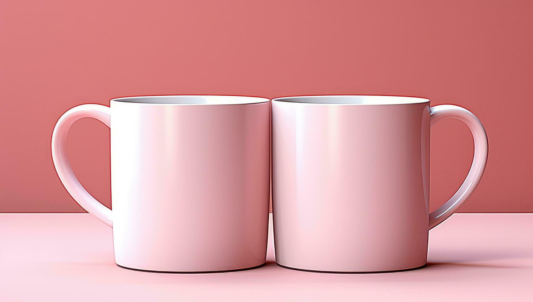 AI generated two pink coffee mugs and a pink surface photo
